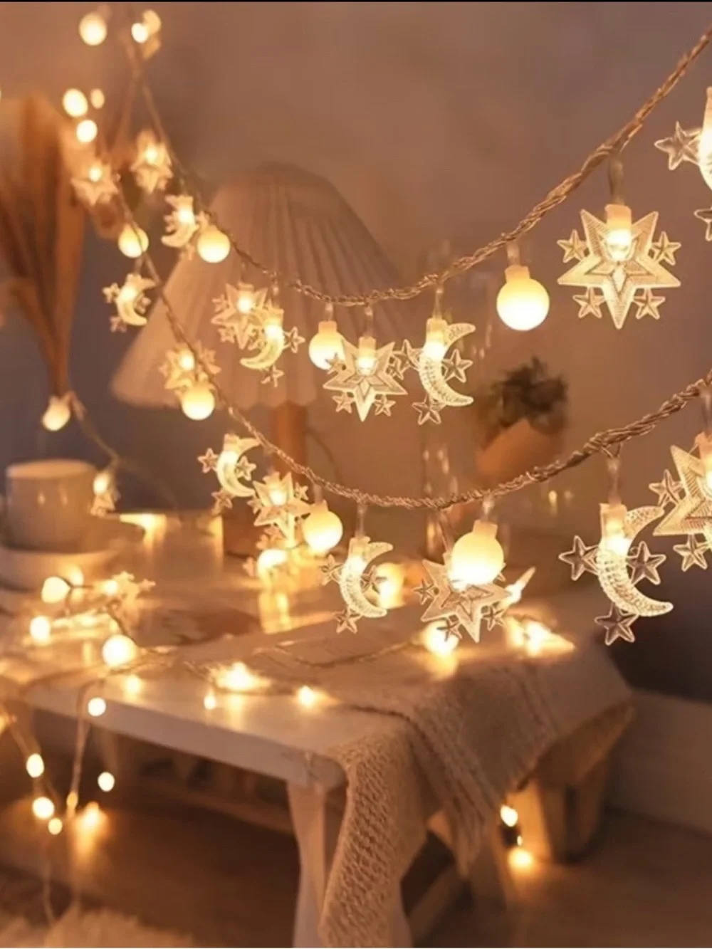 Warm White Star & Moon String Lights - Decorative Strand BNIB
